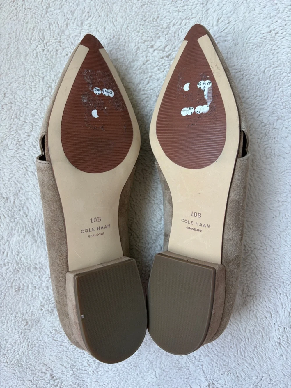 Like New Cole Haan Taupe Suede Pointed Toe Loafers with Bow Accent Women Size 10
